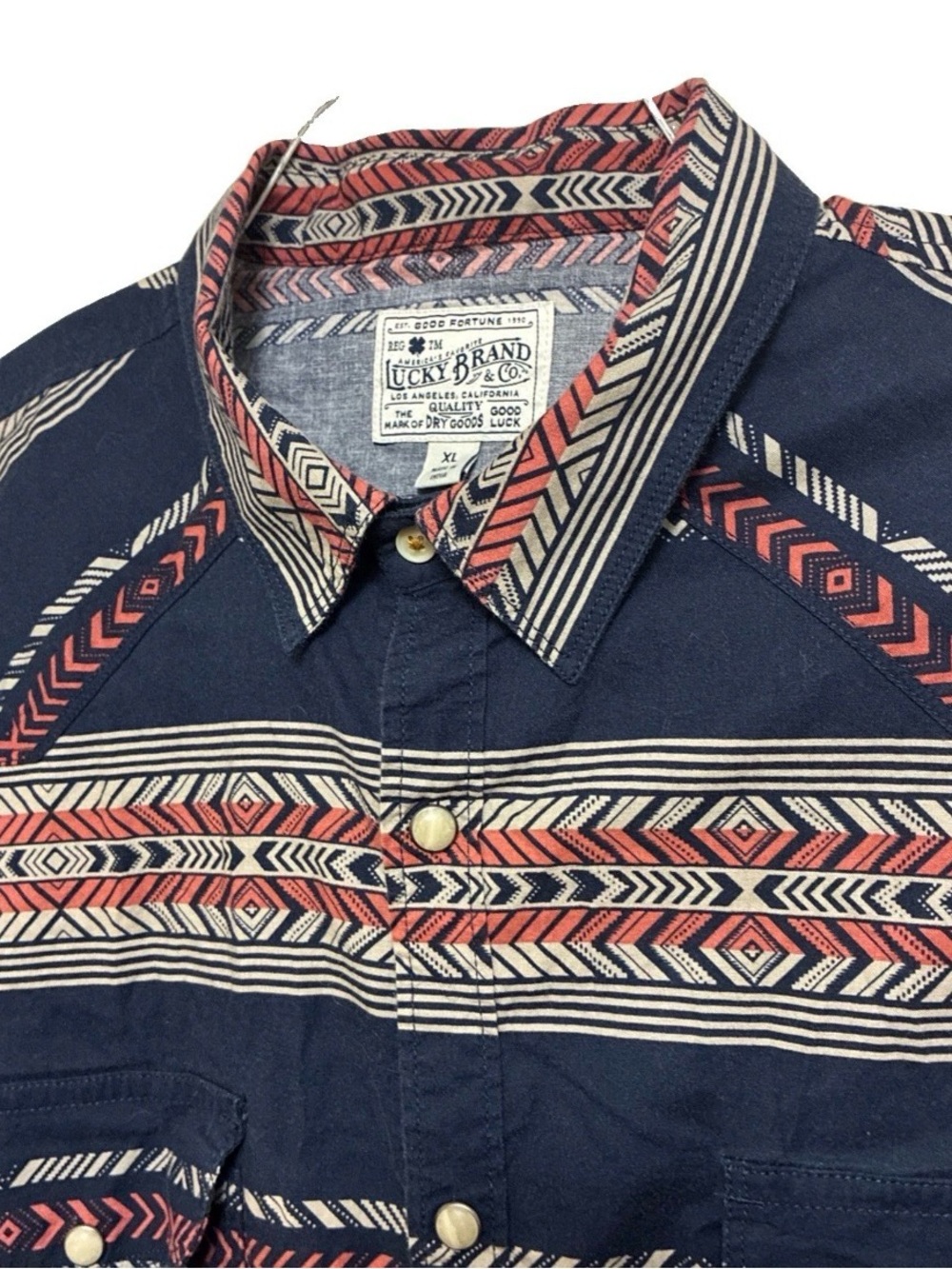 Lucky Brand Aztec Boho Pearl Snap button Western Southwestern Men's Shirt Jacket